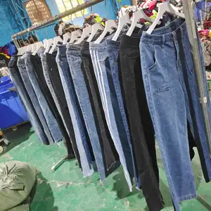 Satmak Baggy kot kadın moda 90s Streetwear cepler geniş bacak yüksek bel düz Denim pantolon tulum ikinci el pantolon