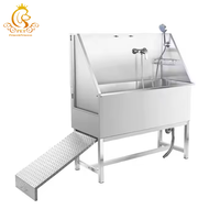 EUR PET Luxe Baignoire de toilettage pour animaux domestiques en acier inoxydable 304 avec rampe, Station de lavage professionnelle pour chiens d'intérieur pour les éleveurs