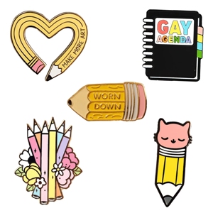 Studenti cancelleria matita taccuino smalto Pin taglio oro placcato in lega di zinco metallo artigianato beni culturali e creativi regalo - Product Image 1