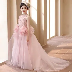 Girls Luxury Off-shoulder Evening Dress Flower Girl Dress Wedding Sequin Floor-length Fashion Pink Princess Dress Girls Clothing