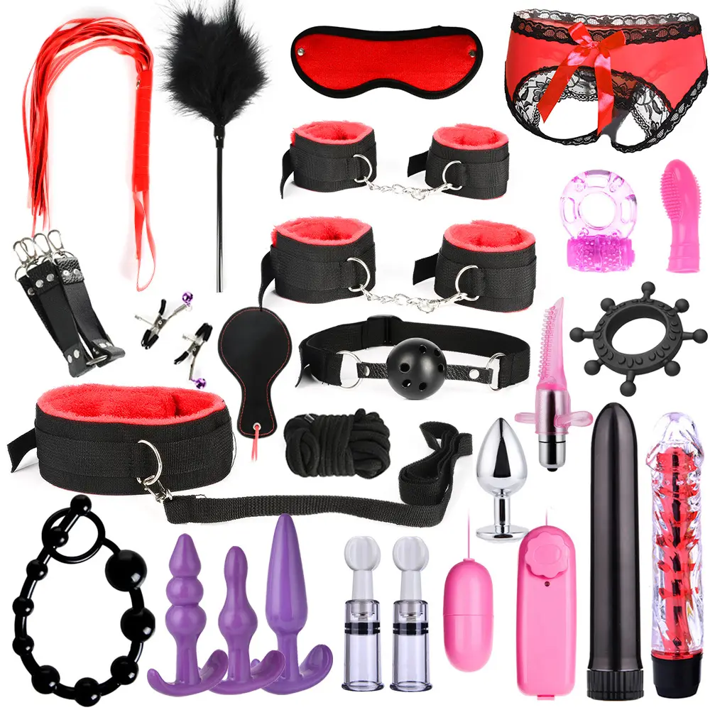 Niusida produits de sexe jouets érotiques pour adultes BDSM ensemble de Bondage sexuel menottes pinces à mamelon Gag fouet corde jouets sexuels pour Couples