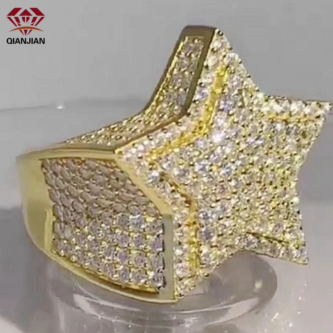 Qianjian Explosive Models Star Ring anelli Shinning con diamanti Moissanite placcati in oro per uomo e donna