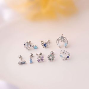 Boucles d'oreilles créoles en acier inoxydable pour femme, motif fleur et étoile, avec zircon cubique, pour piercing hélix, conque, lobe, tragus - Product Image 5