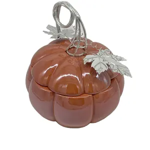 Luxo Halloween Thanksgiving decoração personalizado pedreiro frascos cerâmica pérola vidros laranja abóbora em forma de vela frascos com tampa