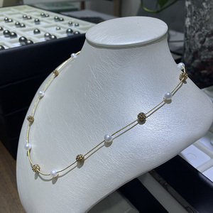 Fashion Metallic Crystal Beads Gold Plated <strong>Stainless</strong> <strong>Steel</strong> Chain Pearl Necklace <strong>Jewellery</strong> - Product Image 3