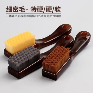 Antique Brush Set With Nylon Bristles And <b>Sponge</b> For Home Cleaning Portable Checkerboard Design Wood Color <b>Handle</b> - Product Image 2
