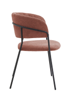 Chaise de salle à manger à accoudoirs en forme de C capitonnés, tissu terracotta, structure en fer noir mat