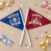 Drapeaux triangulaires personnalisés en polyester pour l'école, les événements sportifs, les manifestations, les remises de diplômes, les événements sur le campus, petits drapeaux à agiter à la main