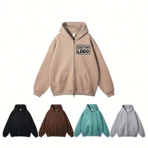 Sweat à capuche zippé 100 % coton, molleton épais, coupe oversize, personnalisable avec logo, pour hommes - Product Image 1