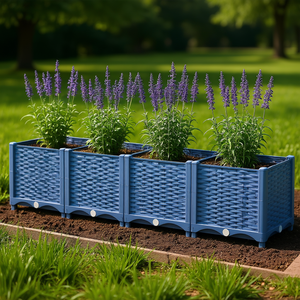 Bac à fleurs surélevé en plastique bleu 5 x 1 x 1 pied pour l'extérieur avec trous de drainage pour légumes et herbes - Product Image 2