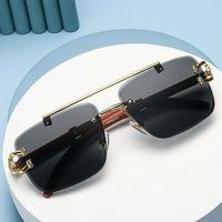 Lunettes de soleil carrées à double pont avec logo personnalisé, motif léopard, monture en bois sans bords pour hommes et femmes