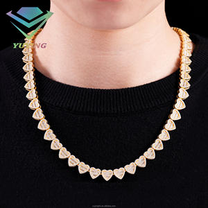Collar con Forma de Corazón Yu Ying, Plata de Ley S925, Chapado en Oro, Diamante VVS, Cadena Cubana, Cadena de Moissanita - Product Image 4