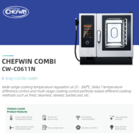 Four combiné commercial 6 plateaux, conception sans chaudière, multi-cuisson, électrique, en acier inoxydable, haute efficacité, écran tactile numérique pour