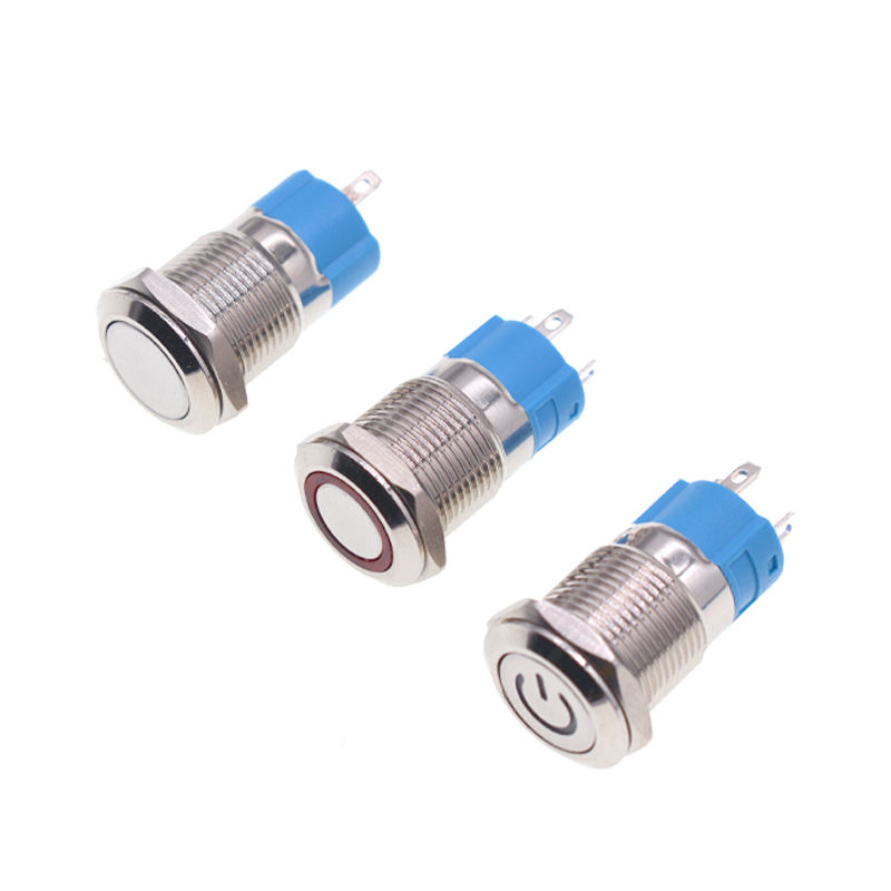 12MM High Head Metal Push Button Switch with Ring Light, Waterproof Self-Reset/Self-Lock Power Switch for Industrial Equipment