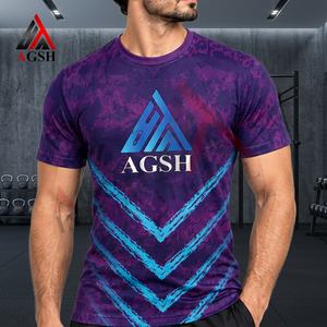 AGSH Men's Short Sleeve Sublimation Printed T-<b>Shirt</b> Purple Blue <b>Geometric</b> Pattern Quick Dry Slim Fit Sporty O-Neck - Product Image 6