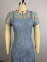 HK75767 Robes d'automne pour femmes, vente chaude, décontractées et élégantes, col rond, manches courtes, ajustées, froncées, en dentelle, avec robe intérieure