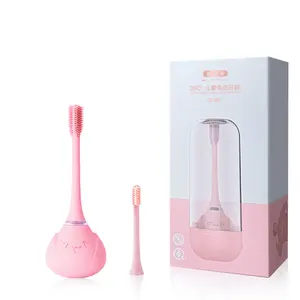无线充电声波电动牙刷，带3D硅胶刷头，适合1-3岁儿童，配有便携式冲洗杯