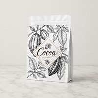 Sachet personnalisé en kraft à fond plat pour poudre de cacao, pochette mate à fermeture éclair avec soufflet latéral, emballage souple de qualité alimentaire OEM
