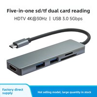 Base de Conexión Tipo-C a USB 3.0 para Computadora Portátil con Lector de Tarjetas SD/TF de 5 Puertos y Extensor HDTV en Stock