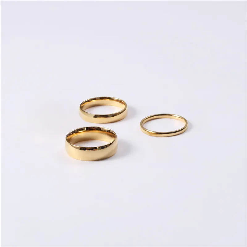 Simple Personality Titanium Steel 14K Gold IP Plating Stainless Steel 1mm 3mm 6mm Band Rings