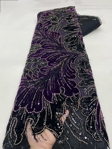 NI.AI <strong>Velvet</strong> Feel Sequin Beaded Net <strong>Lace</strong> Fabric Asoebi Embroidery Fabric <strong>Lace</strong> for Party Dress - Product Image 6