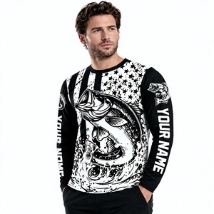 Maillots de pêche personnalisés noir et blanc, légers, en polyester, sublimation, pour hommes, pour la pêche en kayak, uniforme de pêche - Product Image 1