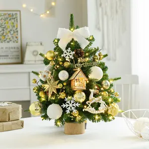 Mini árvore de natal para decoração interna, 45 60 90cm iluminada mini led