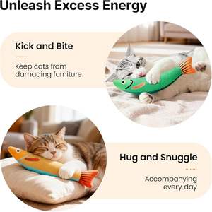 Giocattoli per Gatti a Forma di Pesce Saury, Confezione da 3, con Erba Gatta e Suono Sfrigolante, Morbidi e Resistenti, Interattivi per Gattini, Uso Interno, 24 cm, Per Tutte le Razze - Product Image 5