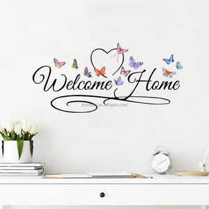 Adesivi murali a farfalla di benvenuto a casa in inglese soggiorno camera da letto decorazione carta da parati adesivi autoadesivi - Product Image 4