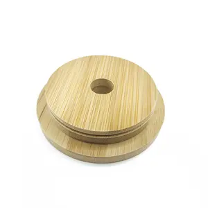 Yaygın olarak kullanılan yüksek kaliteli özel ahşap yuvarlak bambu kapaklar için cam mum Mason depolama saklama kavanozları