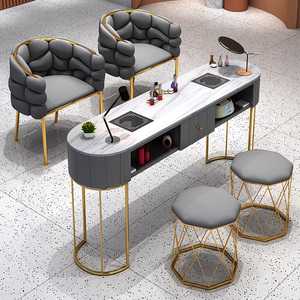Mesa de Manicura Moderna de <span class=keywords><strong>Hierro</strong></span>, Set de Mesa y Silla para Salón de Uñas, Mesas de Maquillaje de Lujo Ligero, Individuales y Dobles <span class=keywords><strong>con</strong></span> Aspiradora - Product Image 4