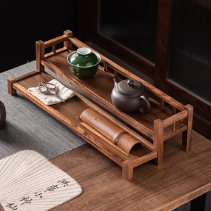 Walnut Wood Display Shelf Square <b>Teacup</b> Holder Chinese Style Tea Set Storage Rack Small Desktop Organizer - Product Image 2