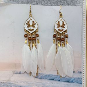 2025 Vintage stile azteco Boho <span class=keywords><strong>orecchini</strong></span> lunghi in <span class=keywords><strong>piuma</strong></span> <span class=keywords><strong>con</strong></span> lega placcata oro gioielli etnici fatti a mano per le donne e le ragazze - Product Image 6
