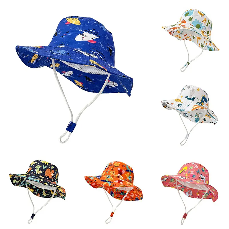 Landfond 봄과 여름 와이드 만화 동물 문자열 어린이 버킷 모자 인쇄 아기 어린이 맞춤형 버킷 모자