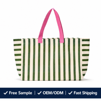 Sac fourre-tout en toile rayé rose tendance été, extra large, pour femmes, pour les courses, sac de voyage quotidien décontracté, sac à bandoulière