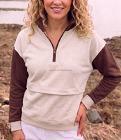 Sweat-shirt décontracté pour femme, col demi-zip, manches longues, coupe courte, color block violet, vert et jaune, Mardi Gras, personnalisé, grandes tailles