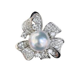 Anillo de perlas naturales de plata de primera calidad con diseño de cinta y solapa, 9-10 mm, plata chapada en oro rosa 925, calidad impecable - Product Image 5