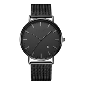Montre à quartz classique et à la mode pour homme avec bande en acier maillé pour la vie quotidienne à calendrier unique Bracelet en acier inoxydable étanche - Product Image 1