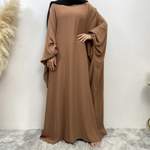6689# Premium Nida Solid Color batwing Closed Abaya <b>Maxi</b> Dresses With Elasticated Cuff Back Zipper for Muslim Women 2023 Eid - Product Image 4