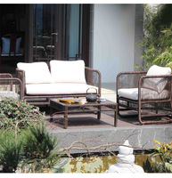 Nouvel ensemble de canapé en rotin PE tressé de style chinois nordique pour l'extérieur, résistant à l'eau et au soleil, table et chaises pour balcon et jardin