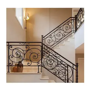 Barandilla de hierro de escalera de entrada clásica, barandilla de hierro forjado para Interior personalizada