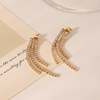 Boucles d'oreilles pendantes multicouches H&C de luxe en acier inoxydable plaqué or 18 carats avec zircon et pompon scintillant, étanches, pour mariage et soirée