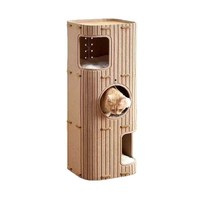 Lit pour chat en feutre double couche et MDF, arbre à chat à 2 niveaux, structure d'escalade, griffoir antidérapant, design fermé - Utilisation intérieure toutes saisons, facile à assembler