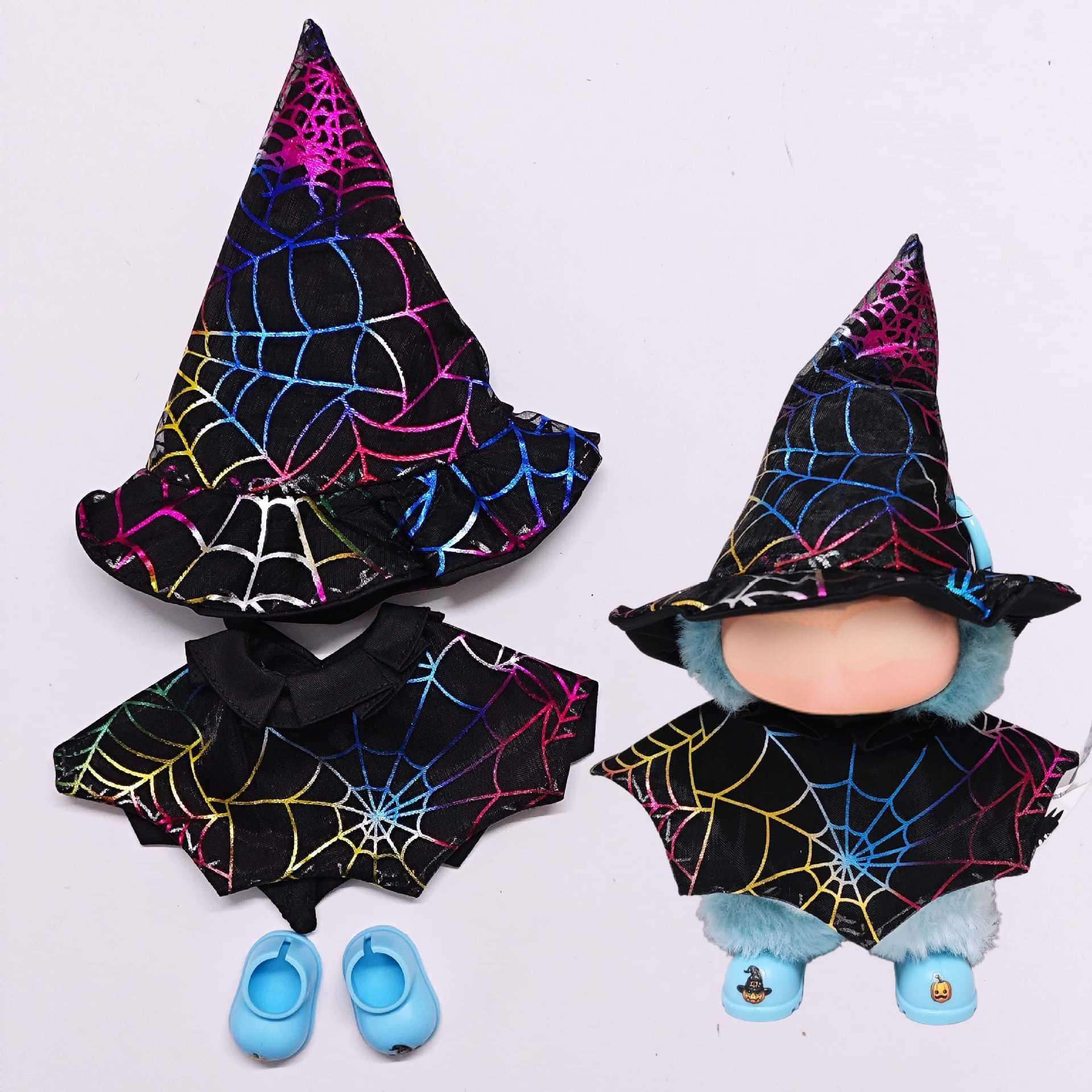 หมวกสไตล์ใยแมงมุมหลากสี + เสื้อคลุม + รองเท้า