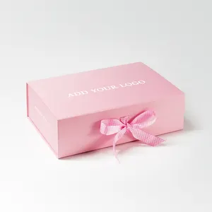 Recyclable Custom Logo Magnet Rigid Box Packing Pink Luxury Ribbon Paper Box With Magnetic Closure Gift Box