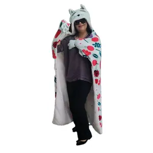 Custom Design Dier Vorm Comfortabele Kat Ontwerp Cape Hooded Deken Voor Volwassenen