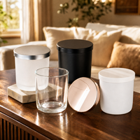 Pot à bougie cylindrique en verre transparent blanc et noir givré de style Cambridge de 10 oz, décoration d'intérieur avec couvercle en métal pour la fabrication de bougies