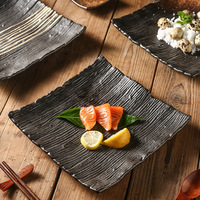 Assiette carrée en céramique japonaise de 9 pouces, vaisselle noire pour plats et assiettes à salade de sushi et de steak