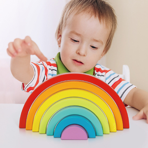 Montessori Màu sắc chơi thiết lập bằng gỗ Xếp Chồng Đồ chơi cầu vồng màu sắc công nhận cuốn sách giáo dục hộp cho trẻ em - Product Image 3