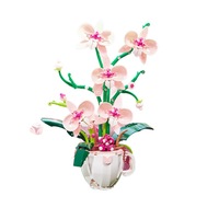 Jouet de construction éducatif pour enfants en blocs assemblés, en plastique ABS rose et blanc, motif verre à vin, fleur, nœud et Phalaenopsis, pour décoration intérieure